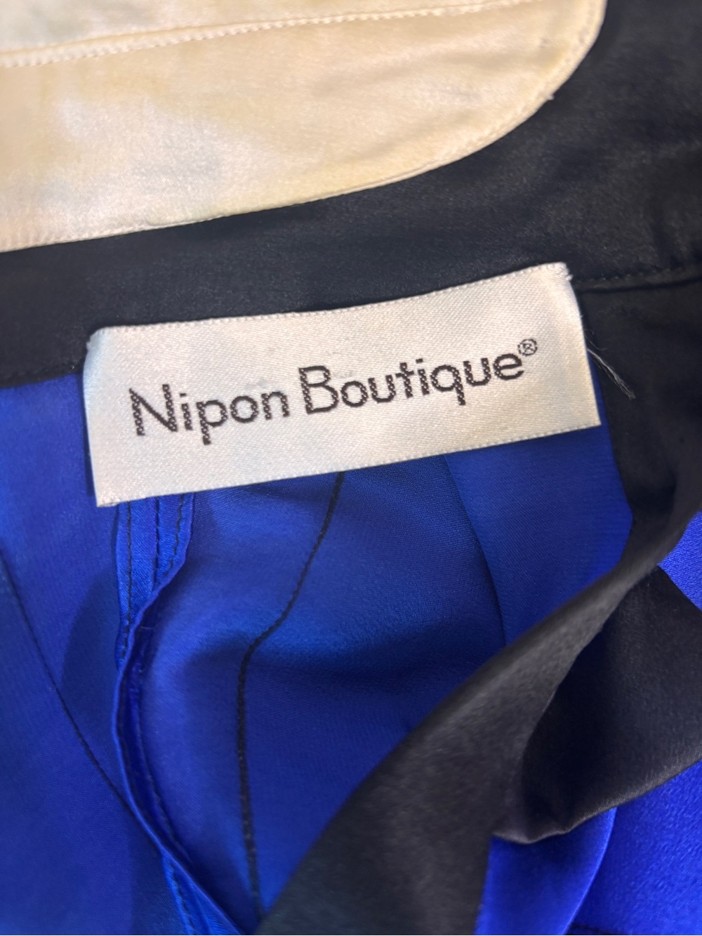 Nipon Boutique Vintage Silk Striped Blue and Black Midi dress - Picture 9 of 10